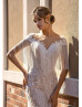 Beaded Ivory Lace Fringe Wedding Dress With Champagne Lining